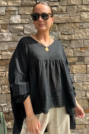 Made in Italy Sa Caleta Cotton Artist Smock Black